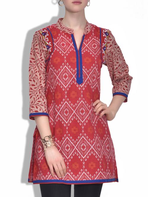 red cotton printed aline kurta - 9608211 - Very Small Image - 1