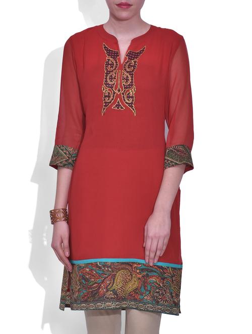 red georgette embroidered kurta - 9608249 - Very Small Image - 1