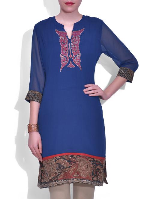 blue georgette embroidered kurta - 9608251 - Very Small Image - 1