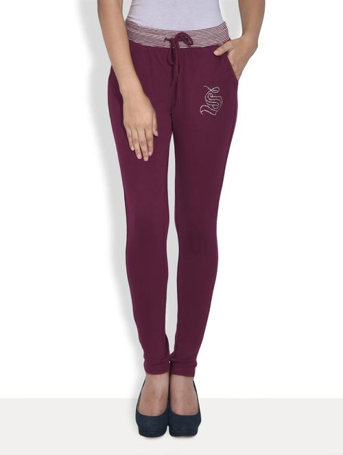 solid wine cotton track pants - 9608708 - Very Small Image - 1