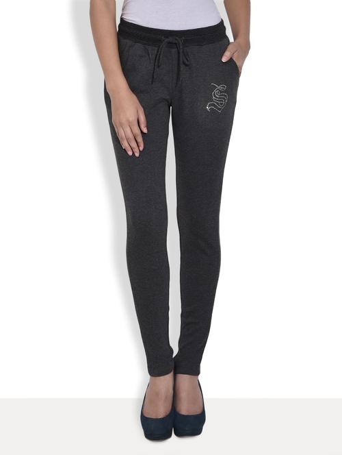 solid charcoal grey cotton track pants - 9608709 - Very Small Image - 1