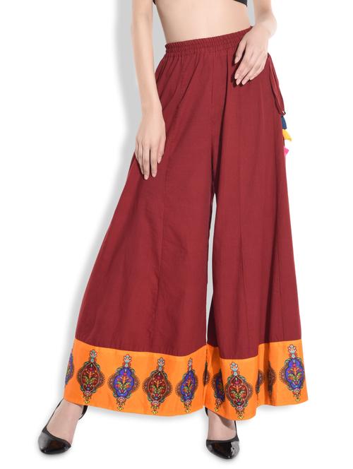 maroon multi printed palazzos with tassels - 9609424 - Very Small Image - 1