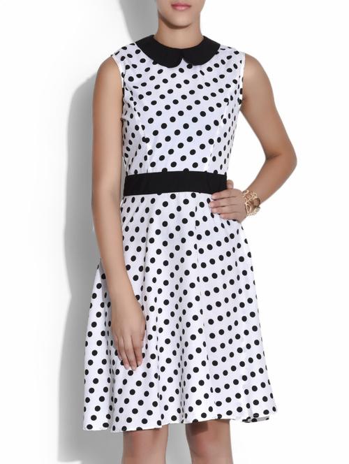 white and black polka dot polygeorgette dress - 9611283 - Very Small Image - 1