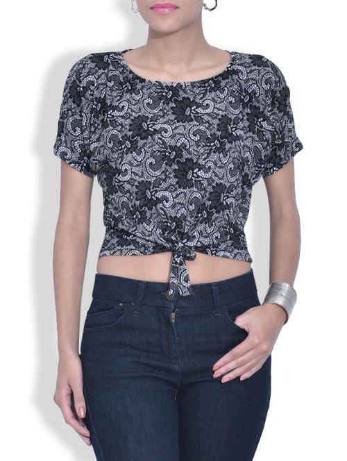 grey knotted short sleeved crop top - 9611483 - Very Small Image - 1