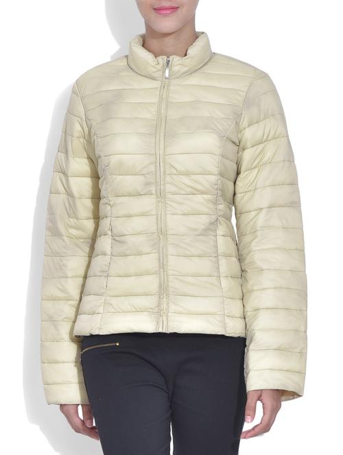 solid cream full sleeved quilted jacket - 9611594 - Very Small Image - 1