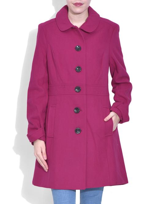 solid fuchsia pink buttoned coat - 9611604 - Very Small Image - 1