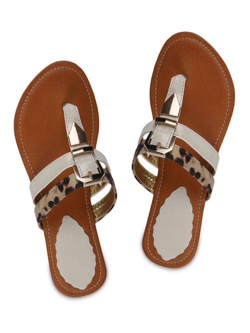 white and beige printed leatherette flats - 9611881 - Very Small Image - 1