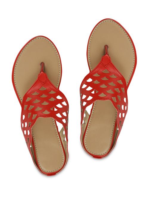 red faux leather flats with cutwork - 9611902 - Very Small Image - 1