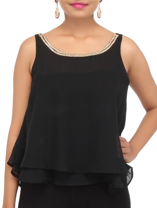 black layered georgette sleeveless top - 9612134 - Very Small Image - 1