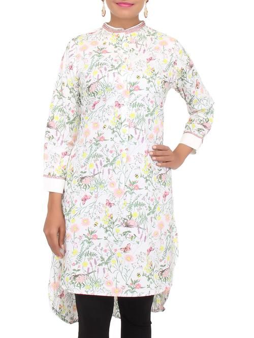 white floral print cotton high-low tunic - 9612138 - Very Small Image - 1