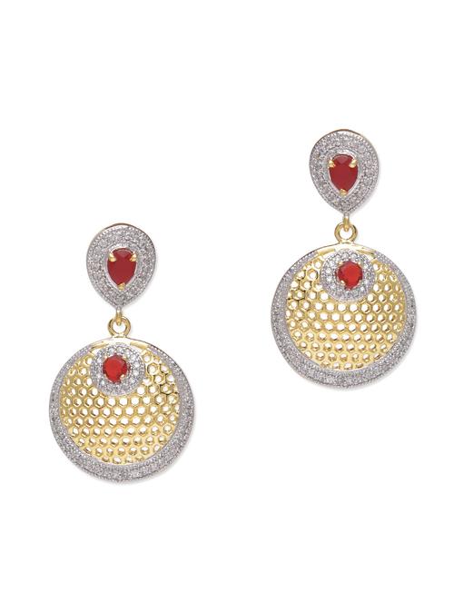 gold crystals embellished cutwork earrings - 9612819 - Very Small Image - 1