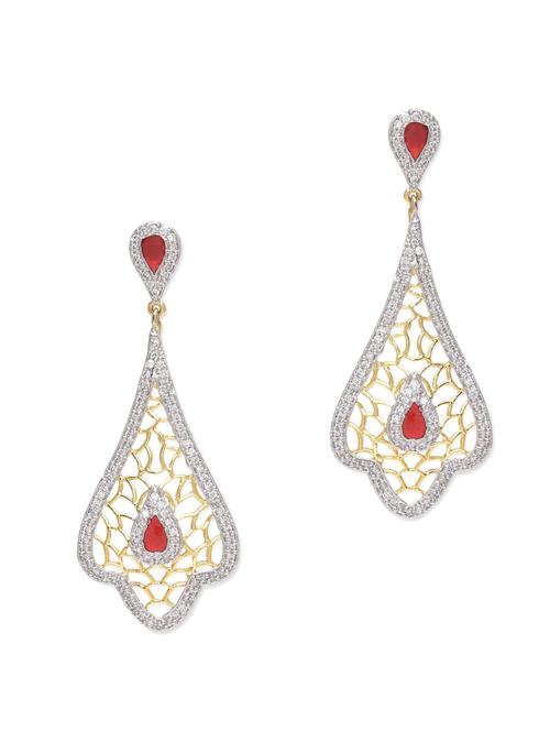 gold crystals embellished cutwork dangler earrings - 9612820 - Very Small Image - 1