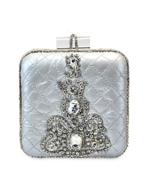 silver leather crystal embellished clutch - 9612916 - Very Small Image - 1