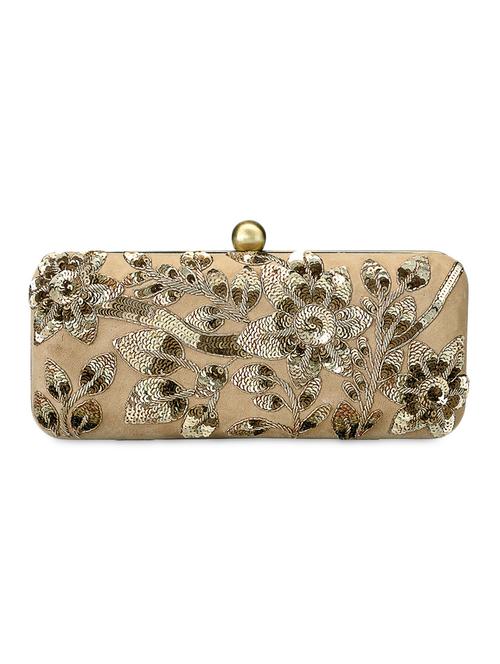beige leather sequin worked clutch - 9612927 - Very Small Image - 1