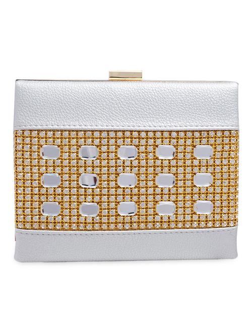 silver and gold leatherette embellished clutch - 9613162 - Very Small Image - 1