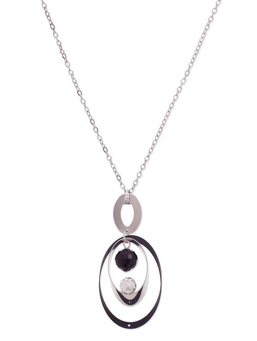 silver and black necklace with oval pendant - 9613202 - Very Small Image - 1