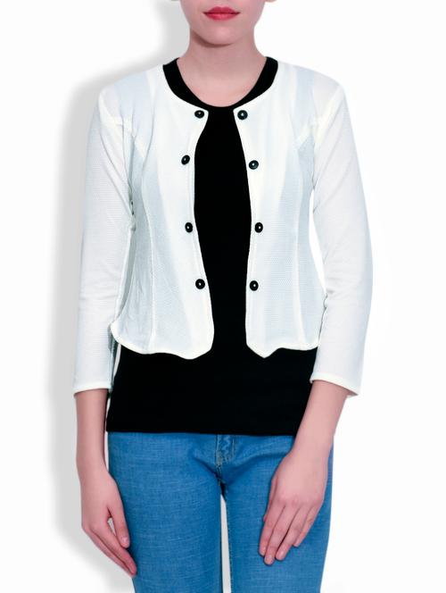 Cream short jacket with black cotton tee - 9613657 - Very Small Image - 1