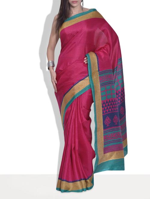 pink printed silk saree - 9613976 - Very Small Image - 1