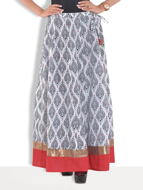 white cotton motif printed long skirt - 9615531 - Very Small Image - 1