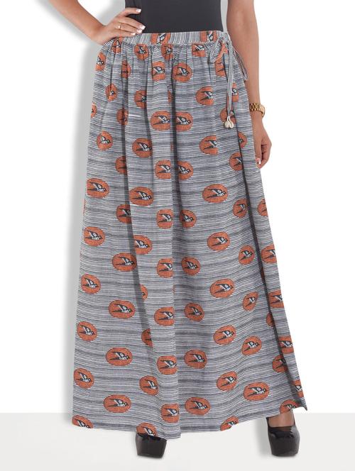 grey cotton bird printed long skirt - 9615533 - Very Small Image - 1