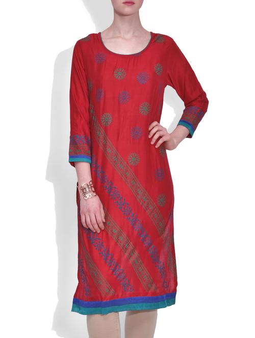 red rayon printed kurti - 9615875 - Very Small Image - 1