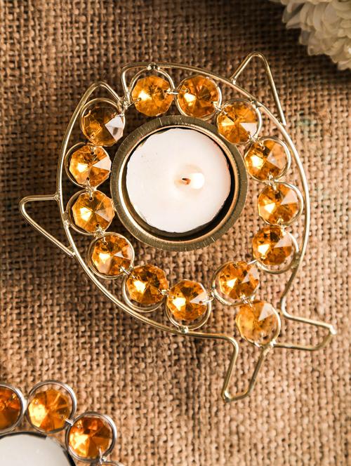 gold n yellow crystal fish t-lite holder - 9617227 - Very Small Image - 1