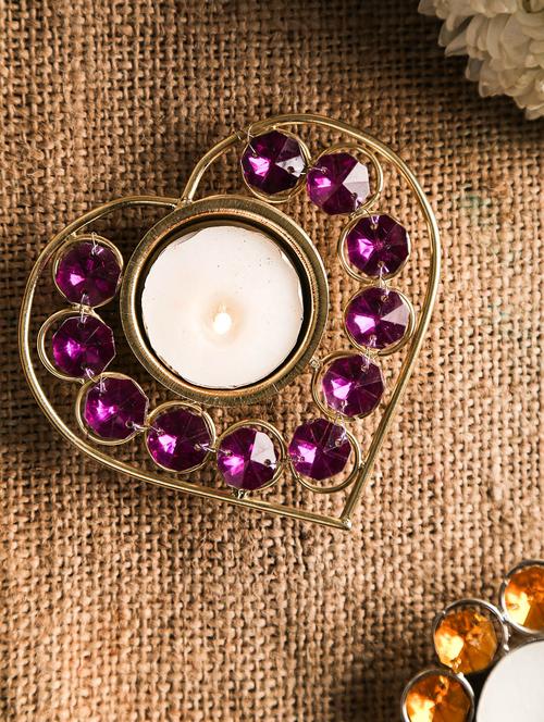 gold n purple crystal heart t-lite holder - 9617229 - Very Small Image - 1