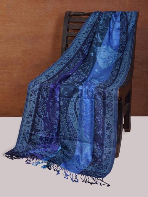 blue silk stole with jacquard designs - 961724 - Very Small Image - 1