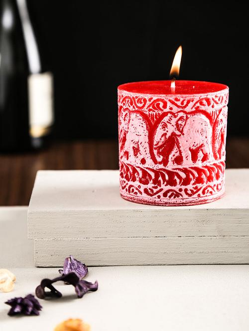 red elephant designed wax pillar candle - 9617258 - Very Small Image - 1