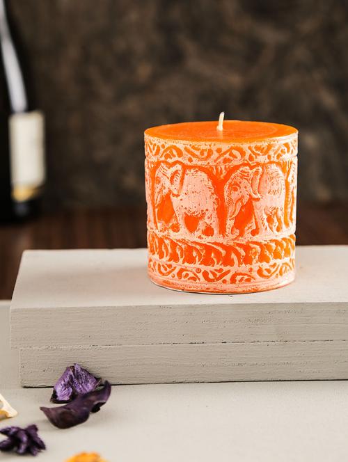 orange elephant designed wax pillar candle - 9617259 - Very Small Image - 1