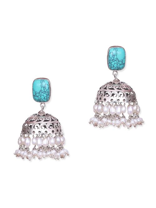 sterling silver beads embellished jhumkas - 9618155 - Very Small Image - 1