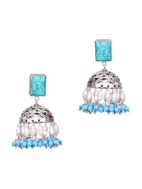 sterling silver beads embellished jhumkas - 9618173 - Very Small Image - 1