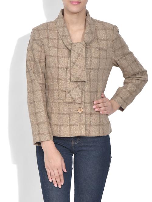 beige checkered poly cotton coat - 9619701 - Very Small Image - 1
