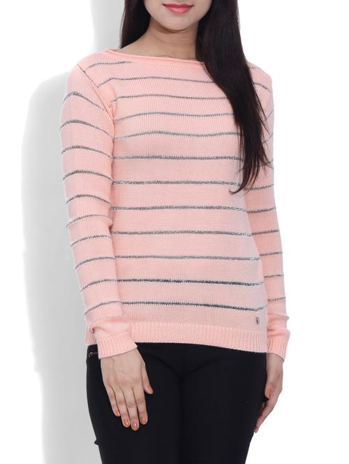 Pink Acrylic Striped Pullover - 9620229 - Very Small Image - 1