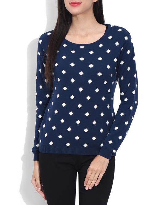 Blue Cotton Polka Dotted Pullover - 9620231 - Very Small Image - 1