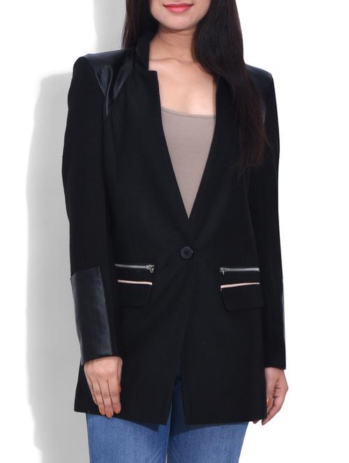 Plain Black Woollen Blend Coat - 9620254 - Very Small Image - 1
