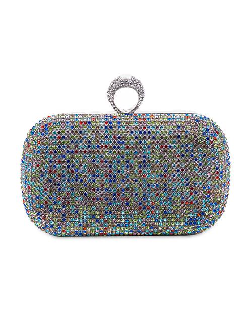 Silver Faux Leather Embellished Clutch - 9620478 - Very Small Image - 1