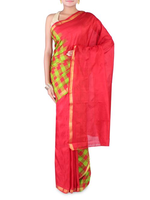 Pink checkered cotton silk saree - 9620500 - Very Small Image - 1