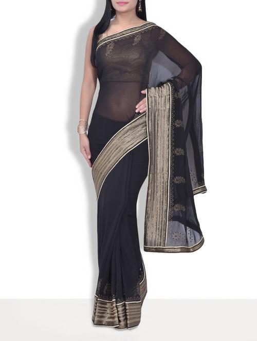 black printed georgette saree - 9620768 - Very Small Image - 1