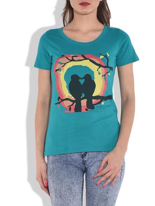 teal blue printed cotton knit top - 9620940 - Very Small Image - 1
