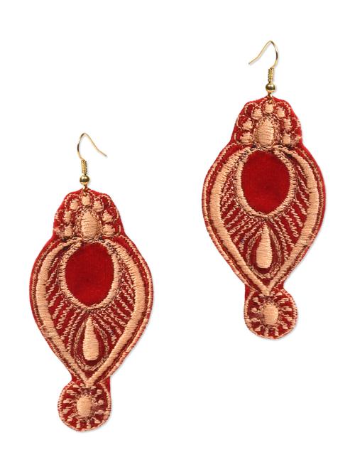 red cotton embroidered earrings - 9620963 - Very Small Image - 1