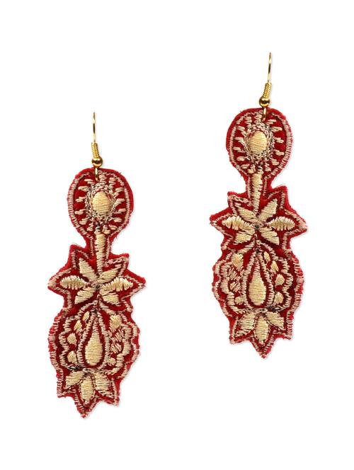 red and beige cotton embroidered earrings - 9620977 - Very Small Image - 1