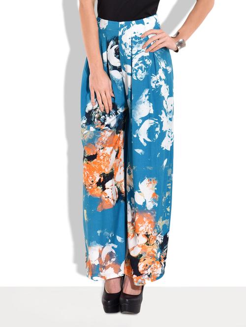 blue rayon digital printed palazzos - 9622373 - Very Small Image - 1