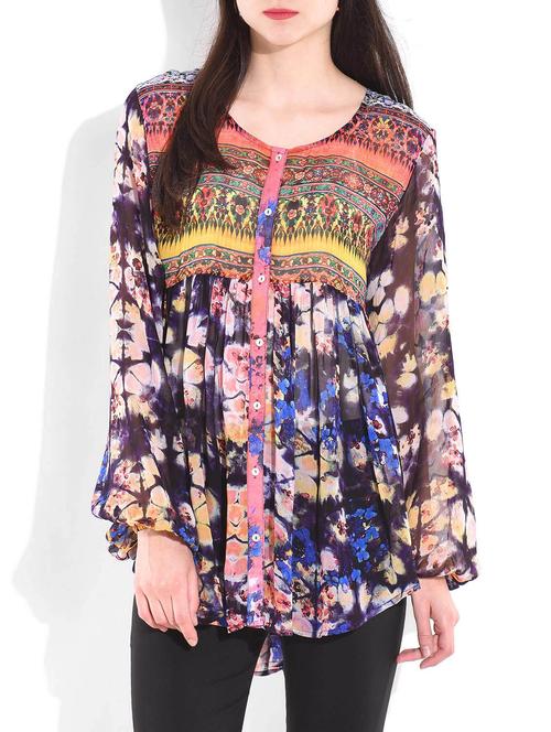 multi colored digital abstract printed flared shirt - 9622391 - Very Small Image - 1