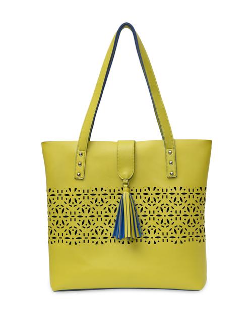 lime green leatherette laser cut handbag - 9623066 - Very Small Image - 1