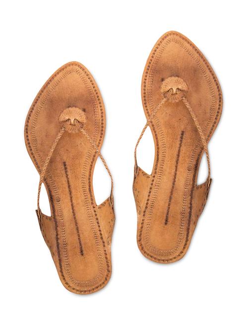 beige leather open toed kolhapuri slip ons - 9623848 - Very Small Image - 1