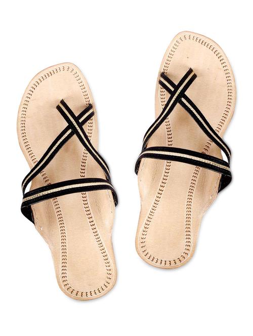 black leather open toed kolhapuri sandals - 9623849 - Very Small Image - 1