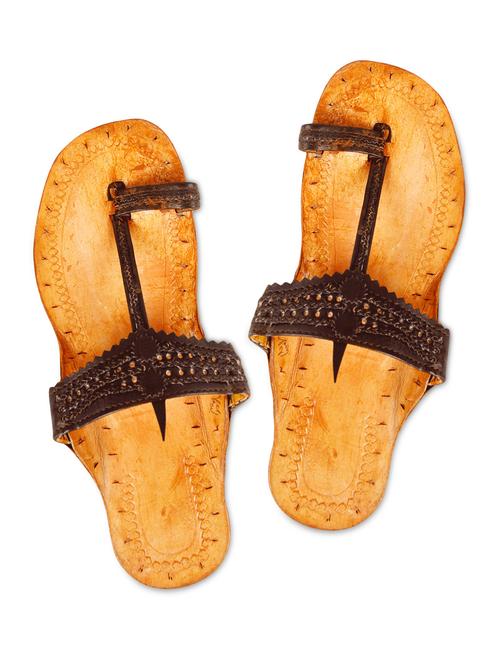 brown leather open toed kolhapuri slip ons - 9623860 - Very Small Image - 1