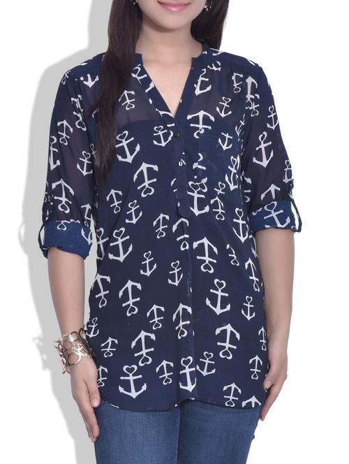blue georgette printed regular top - 9625500 - Very Small Image - 1