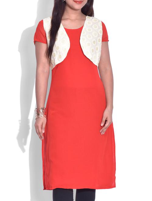 red georgette and cotton printed kurta - 9625593 - Very Small Image - 1